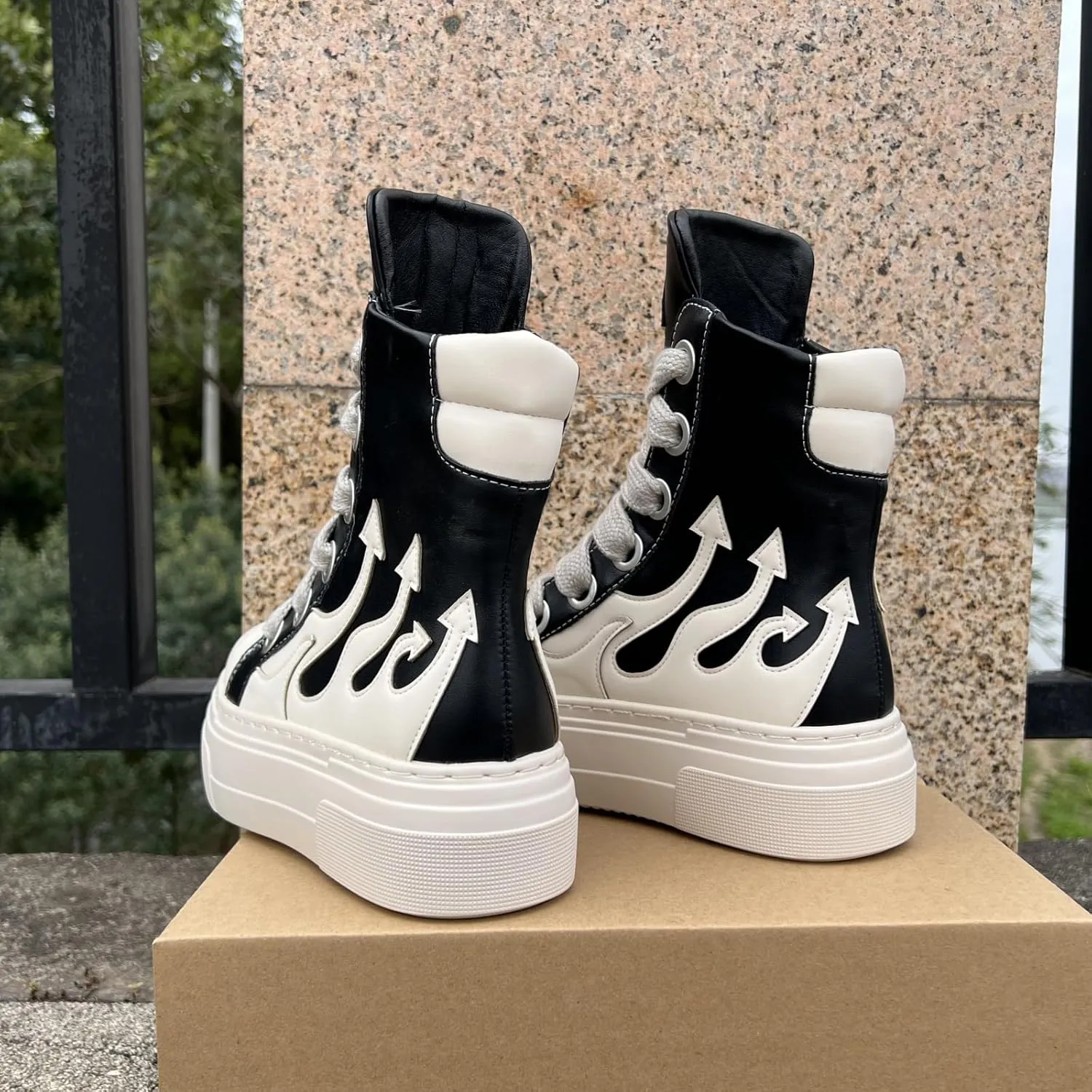 Unisex Platform Men and Women Sneakers Shoes Vintage Style High-top Thick Sole Lace-up with Zipper Tennis Shoes