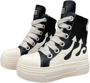 Unisex Platform Men and Women Sneakers Shoes Vintage Style High-top Thick Sole Lace-up with Zipper Tennis Shoes