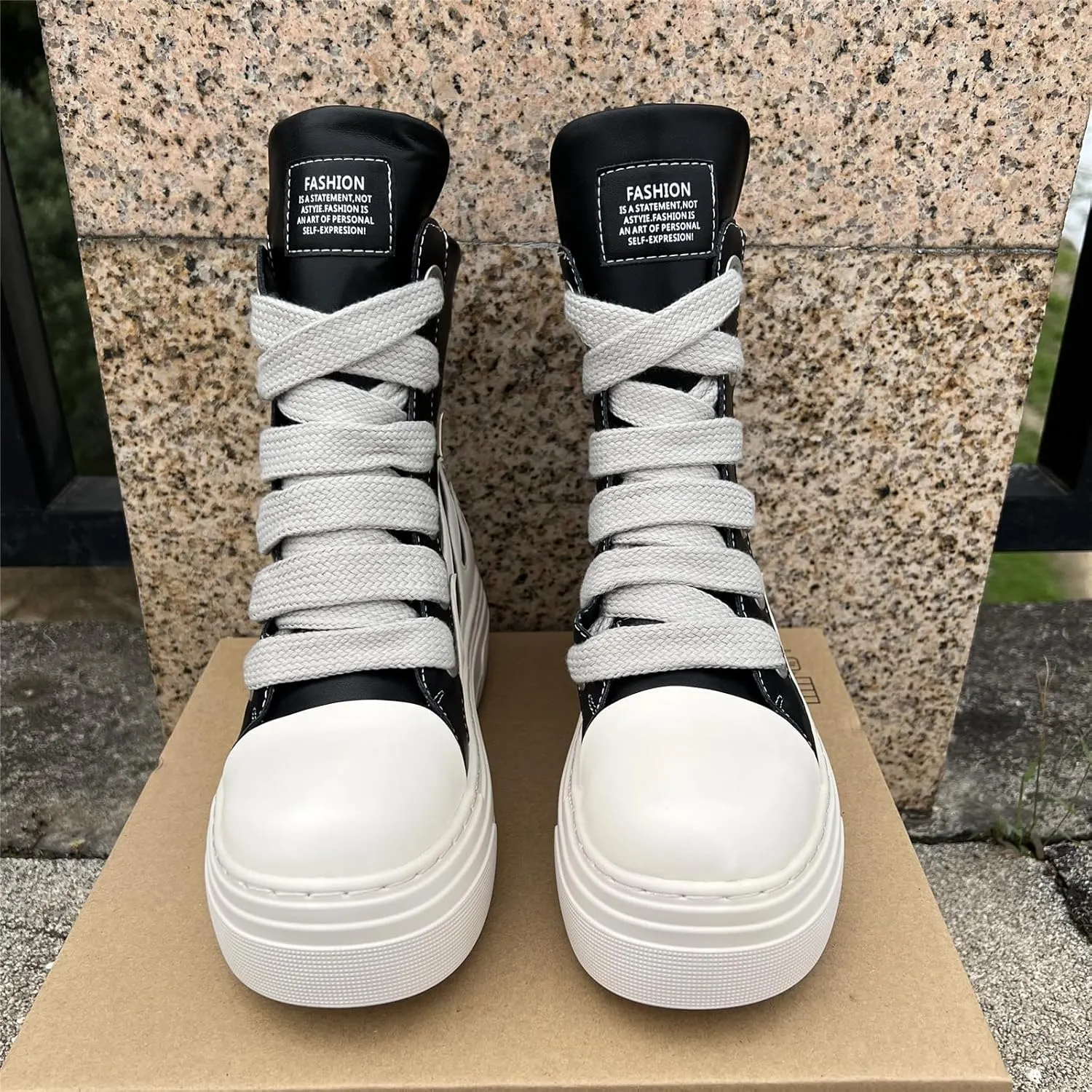 Unisex Platform Men and Women Sneakers Shoes Vintage Style High-top Thick Sole Lace-up with Zipper Tennis Shoes