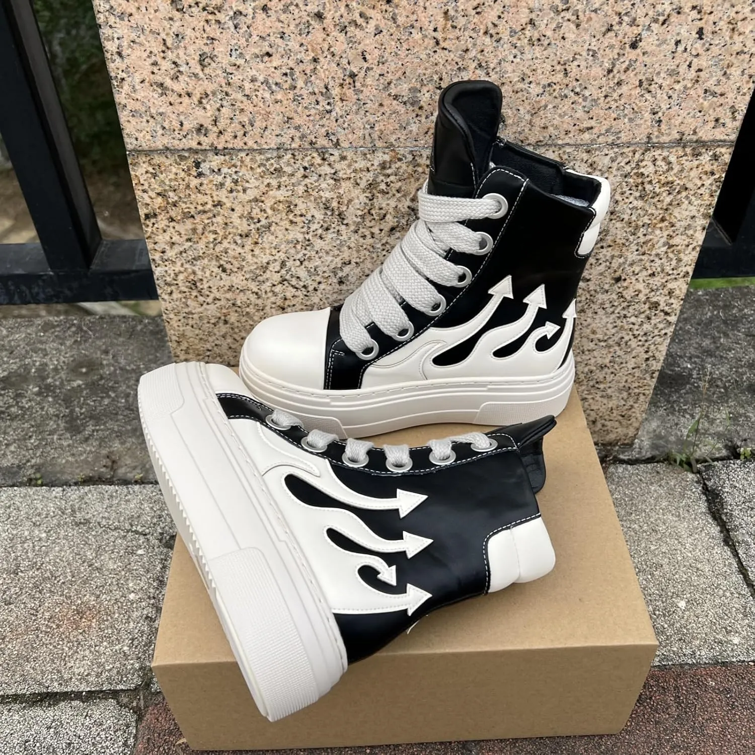 Unisex Platform Men and Women Sneakers Shoes Vintage Style High-top Thick Sole Lace-up with Zipper Tennis Shoes