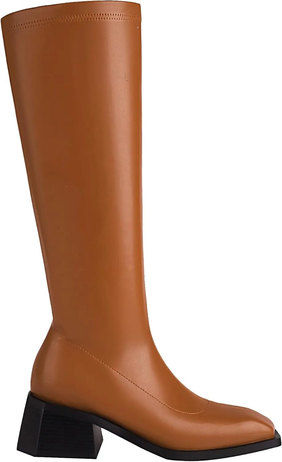 vivianly Women's Chunky Heel Knee high Boots Zipper Square Toe Platform Booties