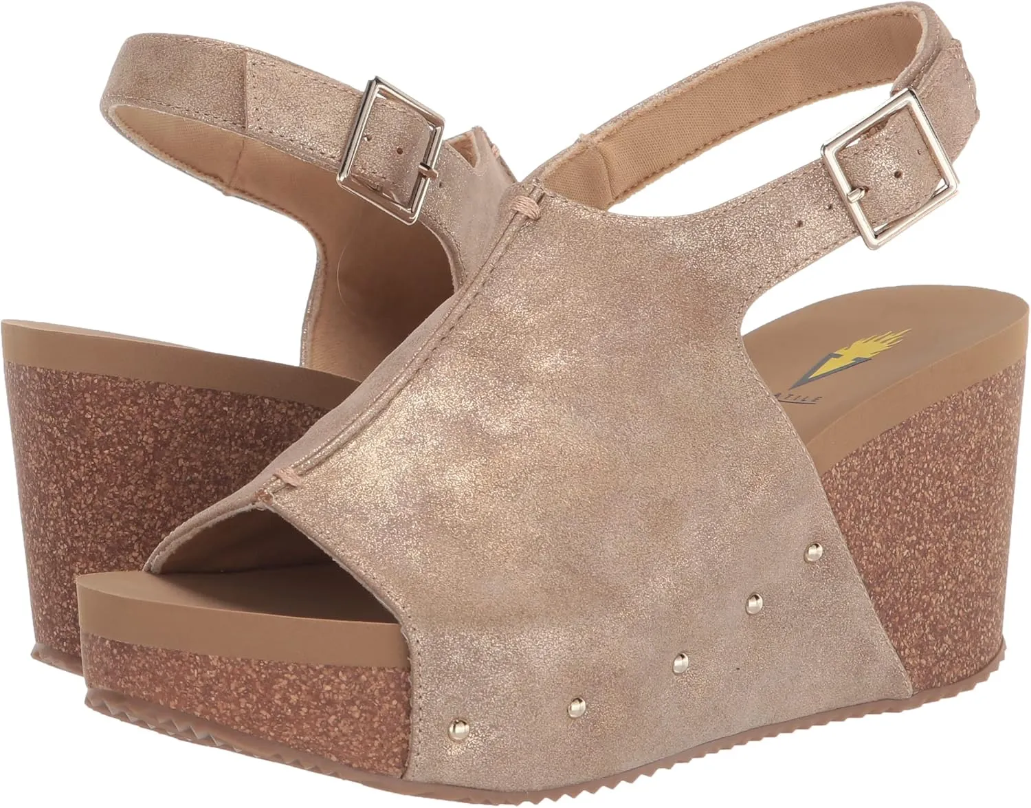 VOLATILE Division Wedge Sandals for Women Featuring Cork Covered Bottom with EVA Insole and Rubber Outsole