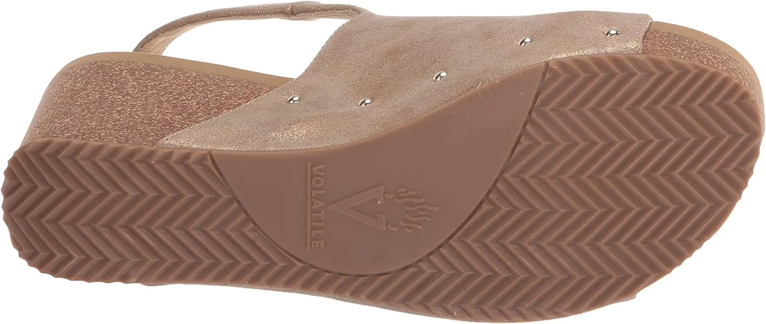 VOLATILE Division Wedge Sandals for Women Featuring Cork Covered Bottom with EVA Insole and Rubber Outsole