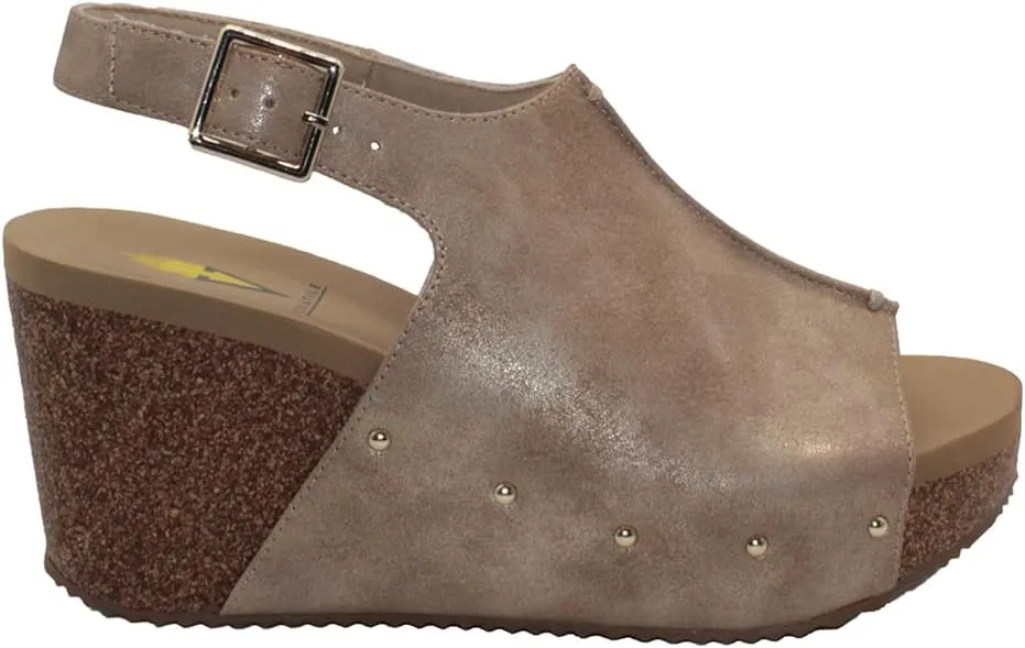 VOLATILE Division Wedge Sandals for Women Featuring Cork Covered Bottom with EVA Insole and Rubber Outsole