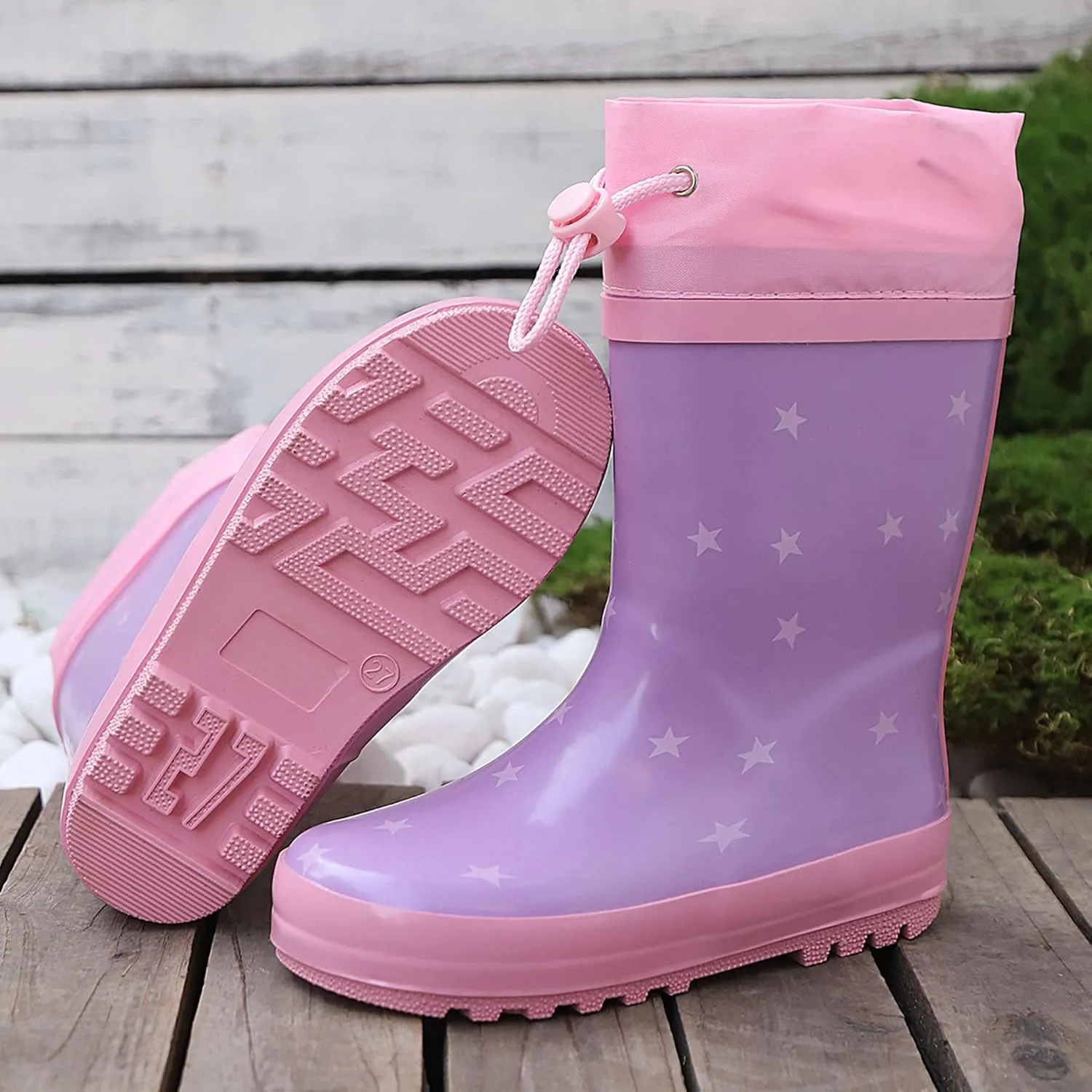Waterproof Rain Boots for Toddler and Kids - Boys Girls Rubber Rain Boots with Easy on Handles for Outdoor Playing