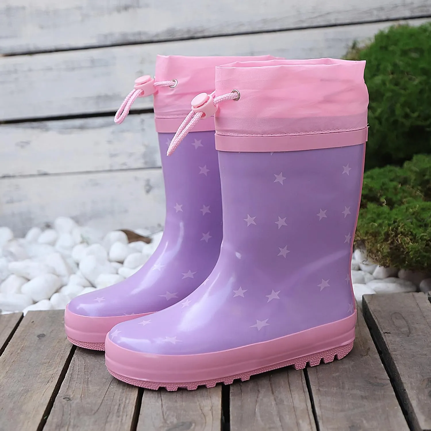 Waterproof Rain Boots for Toddler and Kids - Boys Girls Rubber Rain Boots with Easy on Handles for Outdoor Playing