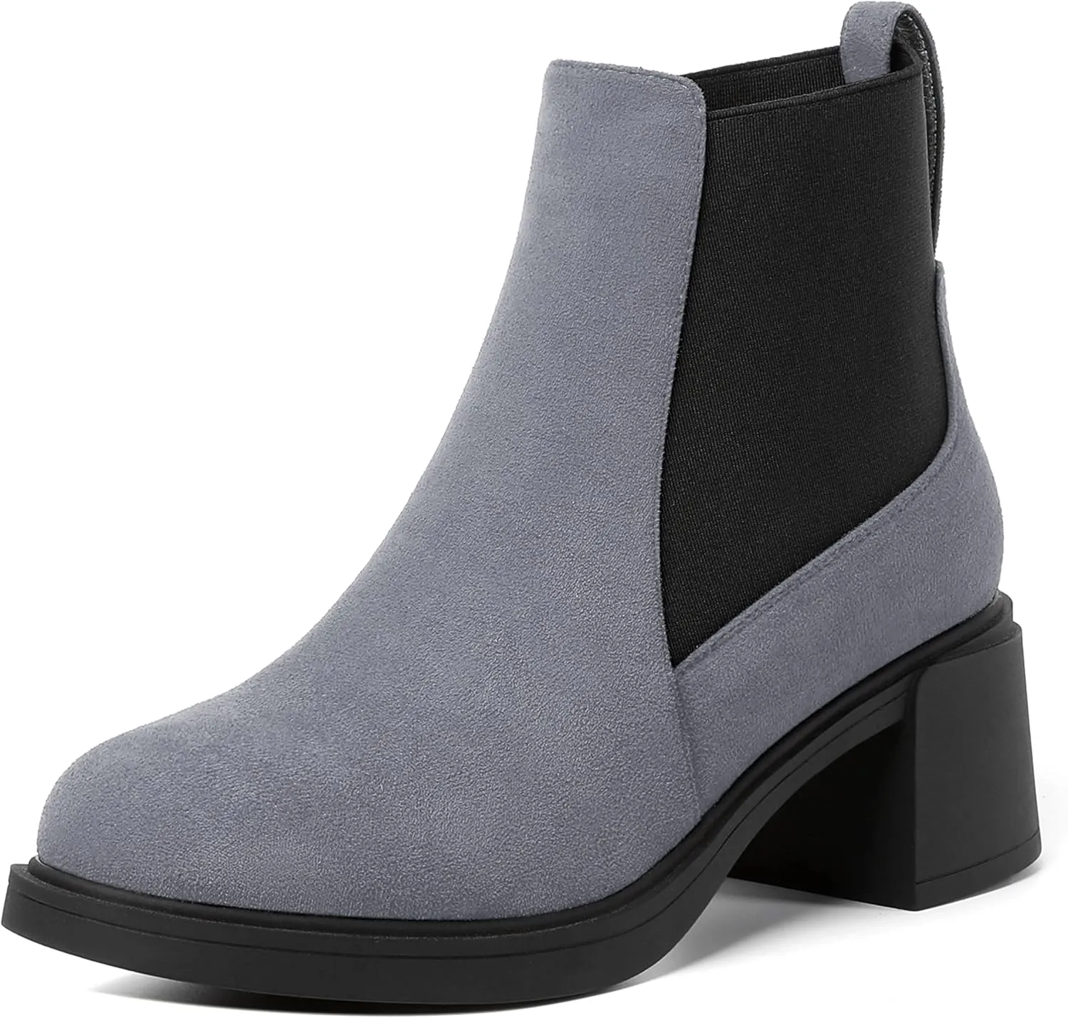 WAYDERNS Womens Slip On Suede Outdoor Round Toe Casual Chunky Mid Heel Ankle High Boots 2.2 Inch