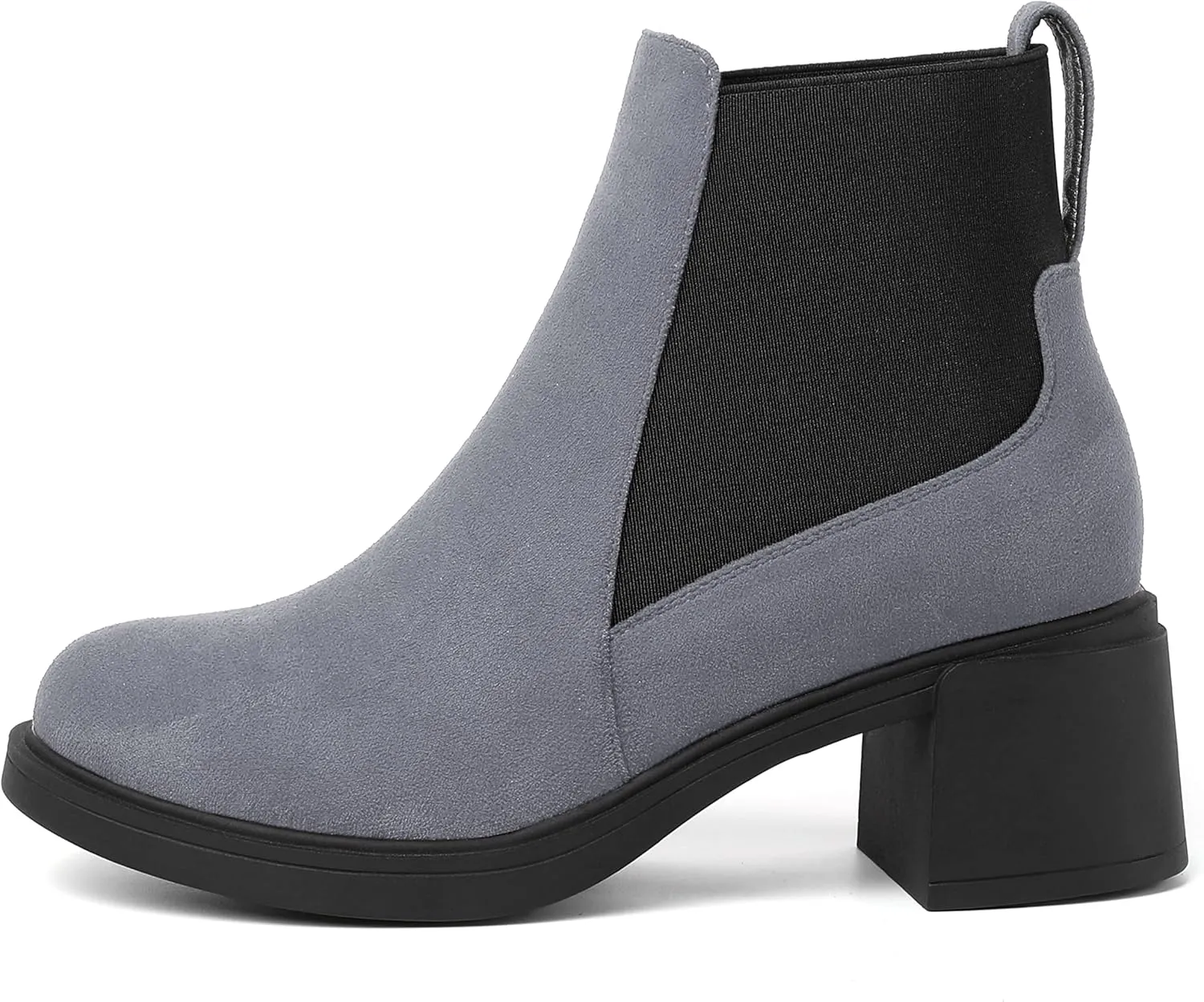 WAYDERNS Womens Slip On Suede Outdoor Round Toe Casual Chunky Mid Heel Ankle High Boots 2.2 Inch