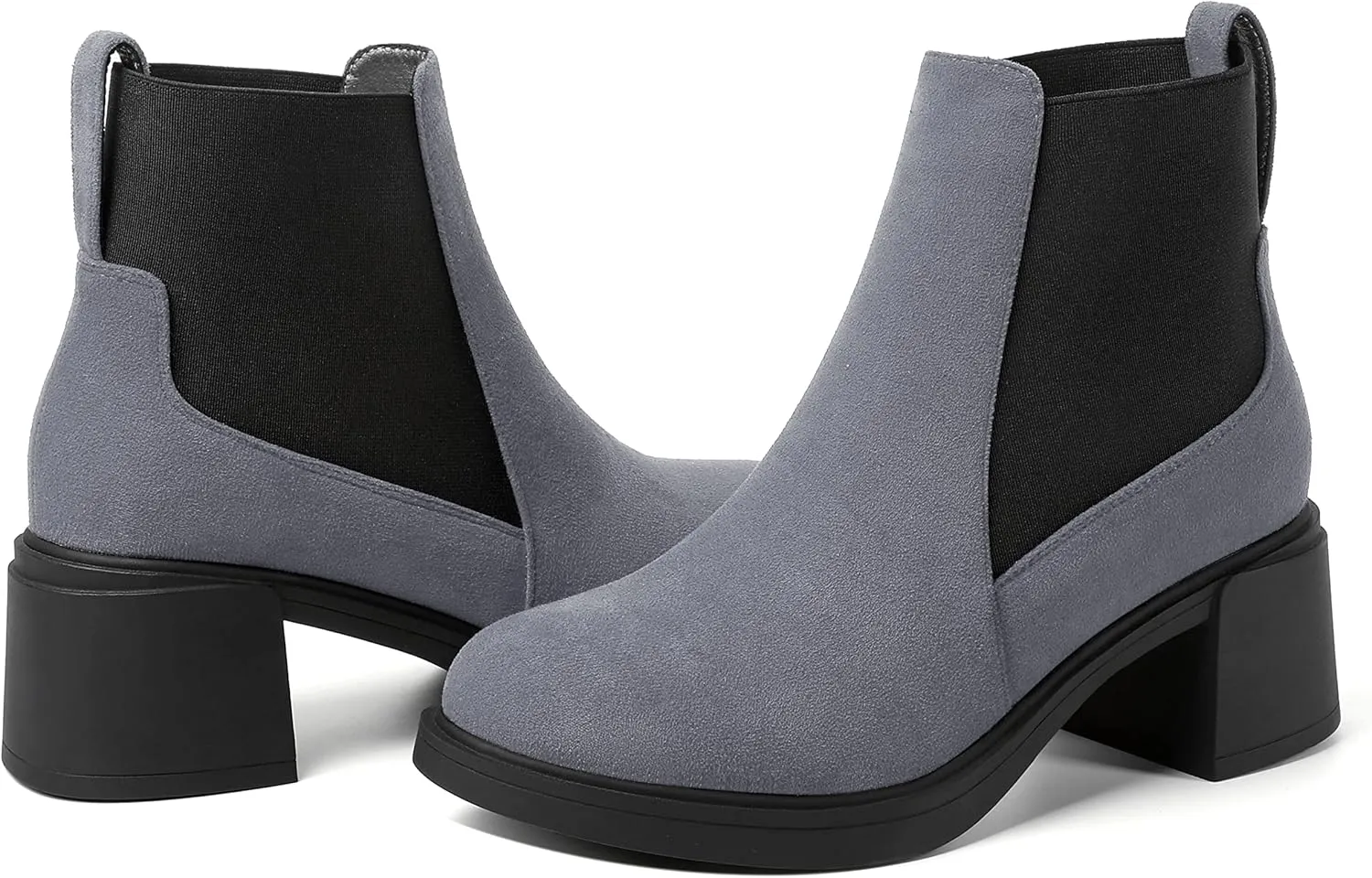 WAYDERNS Womens Slip On Suede Outdoor Round Toe Casual Chunky Mid Heel Ankle High Boots 2.2 Inch