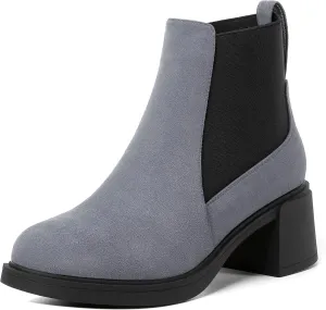 WAYDERNS Womens Slip On Suede Outdoor Round Toe Casual Chunky Mid Heel Ankle High Boots 2.2 Inch