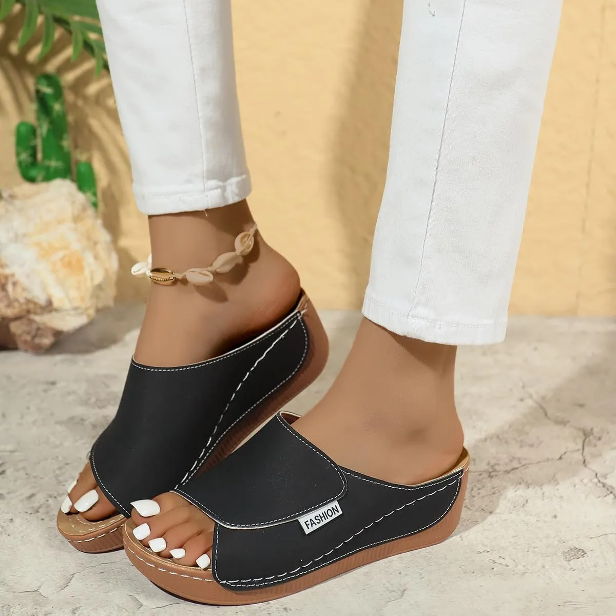 Wedge Sandals for Women Arch Support Platform Slides 2025 Slip on Casual Open Toe Wide Band Walking Shoe