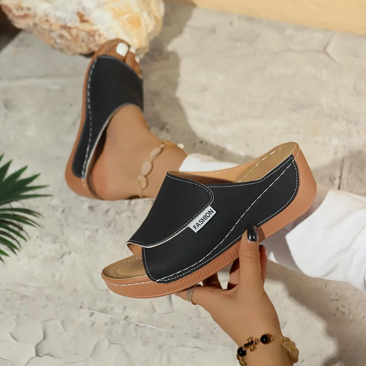 Wedge Sandals for Women Arch Support Platform Slides 2025 Slip on Casual Open Toe Wide Band Walking Shoe