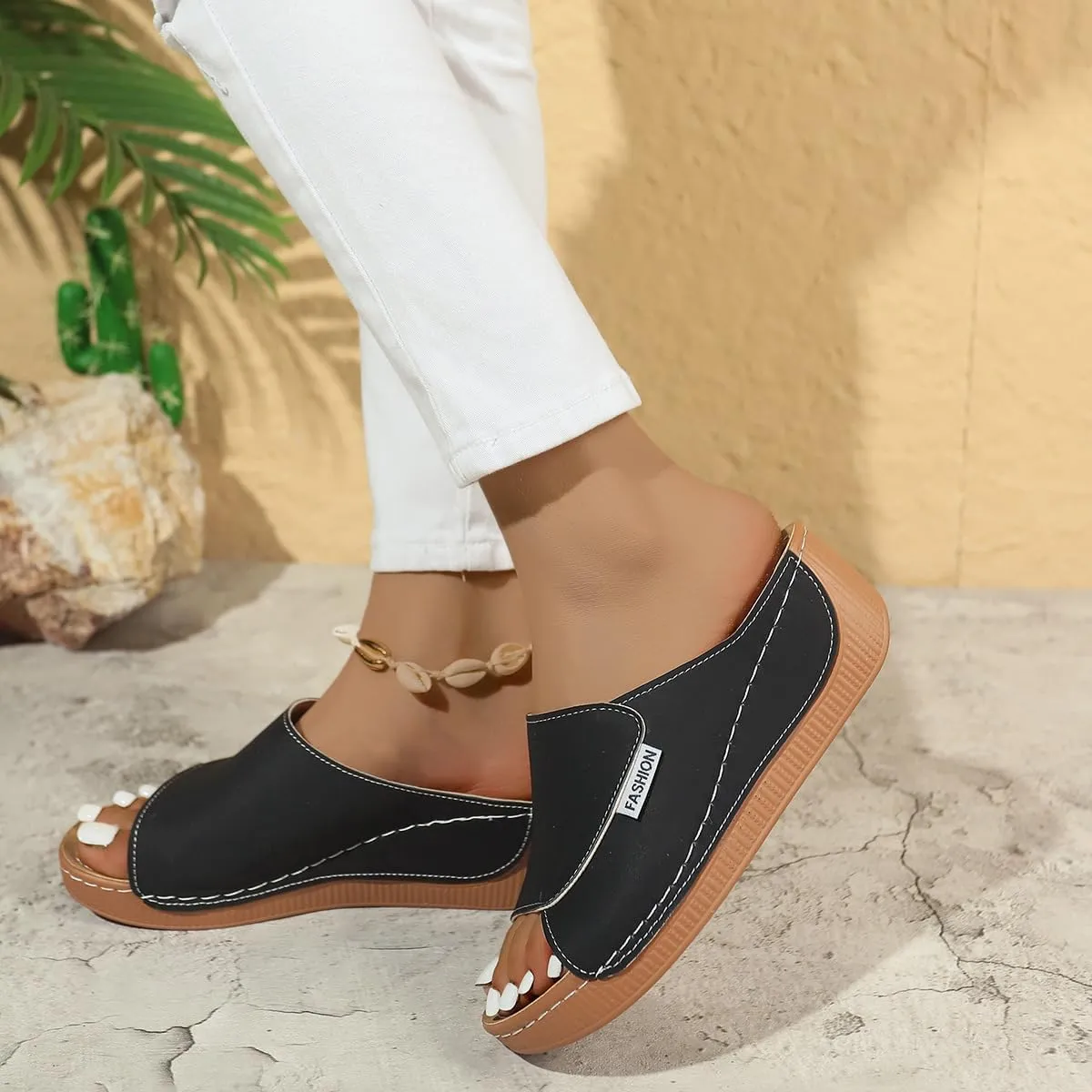 Wedge Sandals for Women Arch Support Platform Slides 2025 Slip on Casual Open Toe Wide Band Walking Shoe