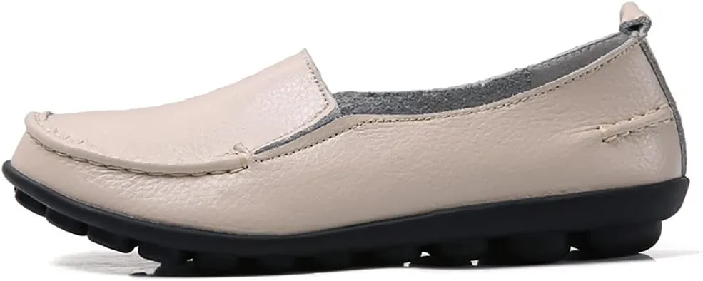 WERWAES Ladies Moccasin Shoes Comfortable Leather Loafers Wild Fashion Soft Shoes Nurse Breathable Driving Shoes
