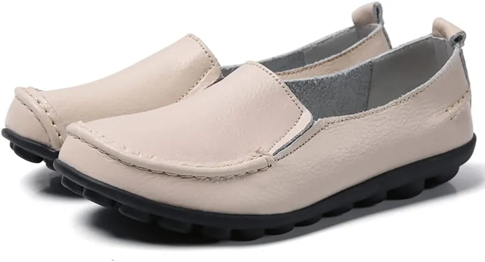 WERWAES Ladies Moccasin Shoes Comfortable Leather Loafers Wild Fashion Soft Shoes Nurse Breathable Driving Shoes