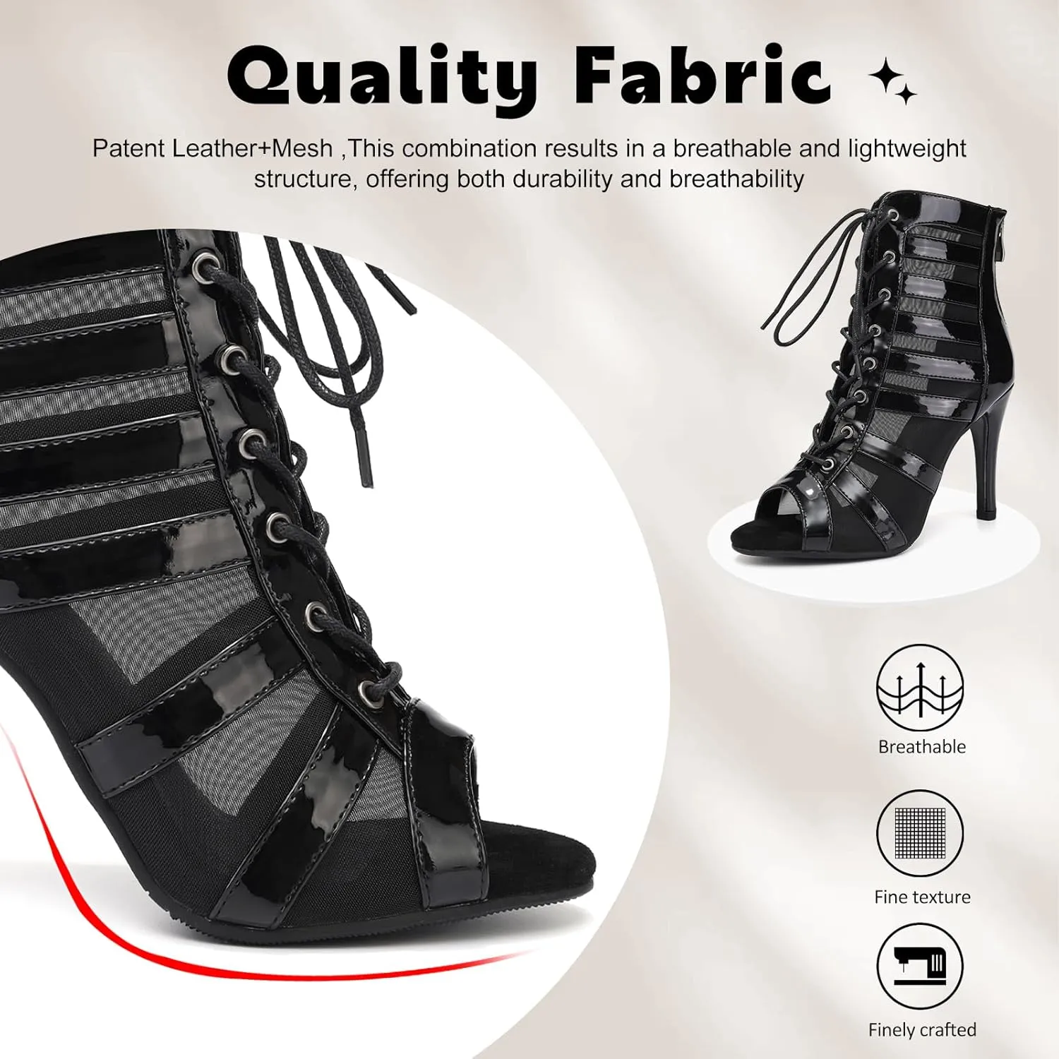Women Ballroom Dance Boots Lace Up Open Toe High Heel Performance Practice Salsa Latin Dancing Boots,DS-K400