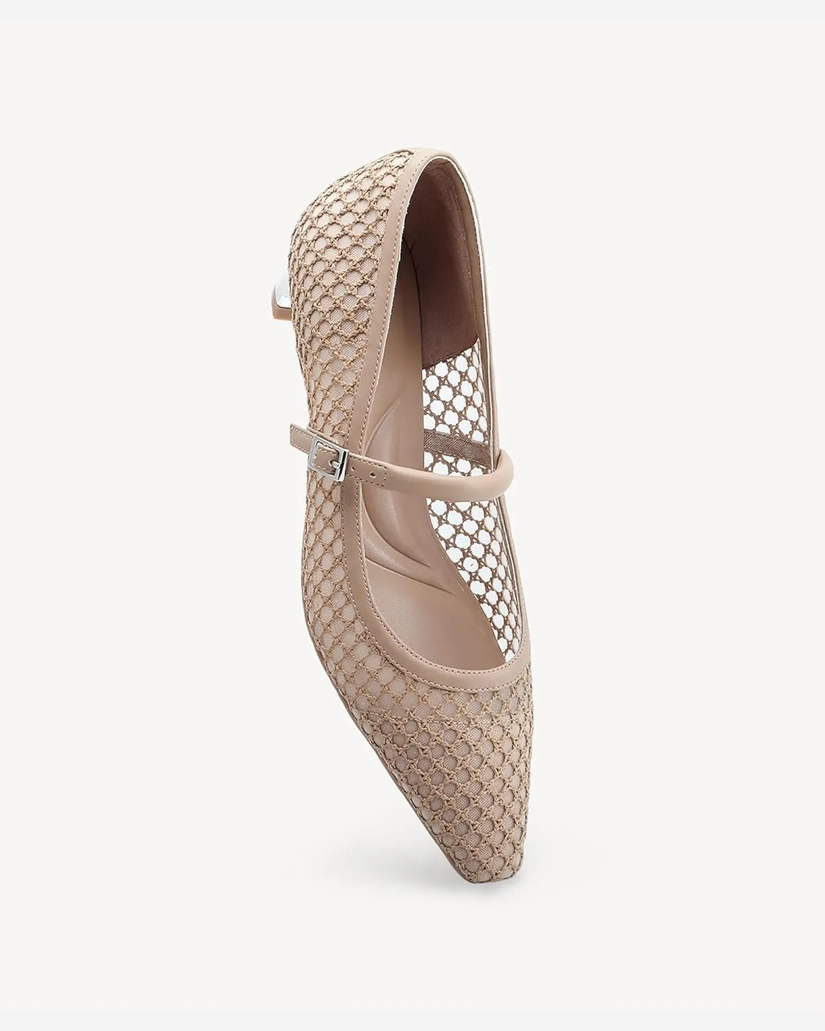Women Mesh Ballet Flats Chunky Low Heel Buckle Strap Dressy Casual Shoes
