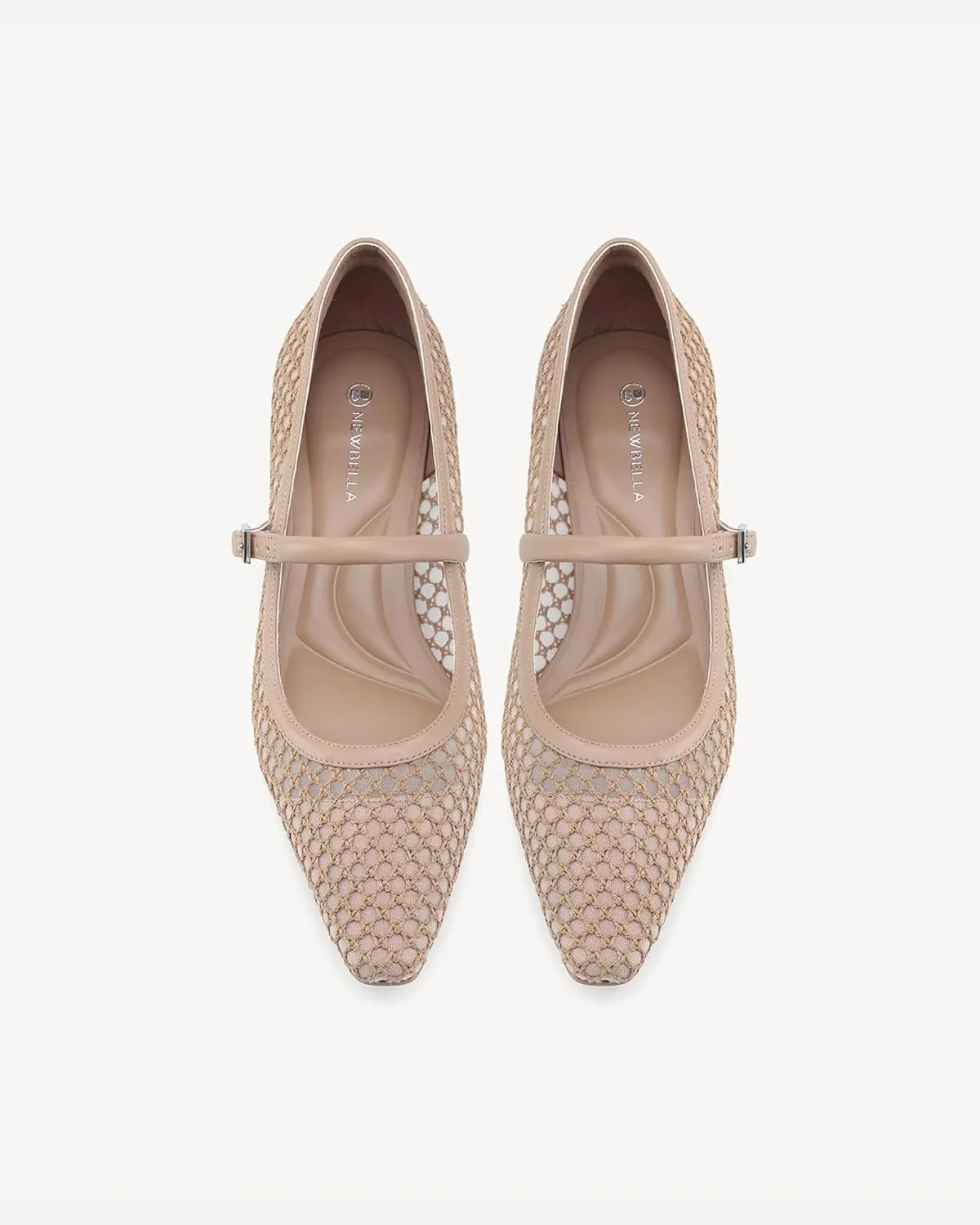 Women Mesh Ballet Flats Chunky Low Heel Buckle Strap Dressy Casual Shoes