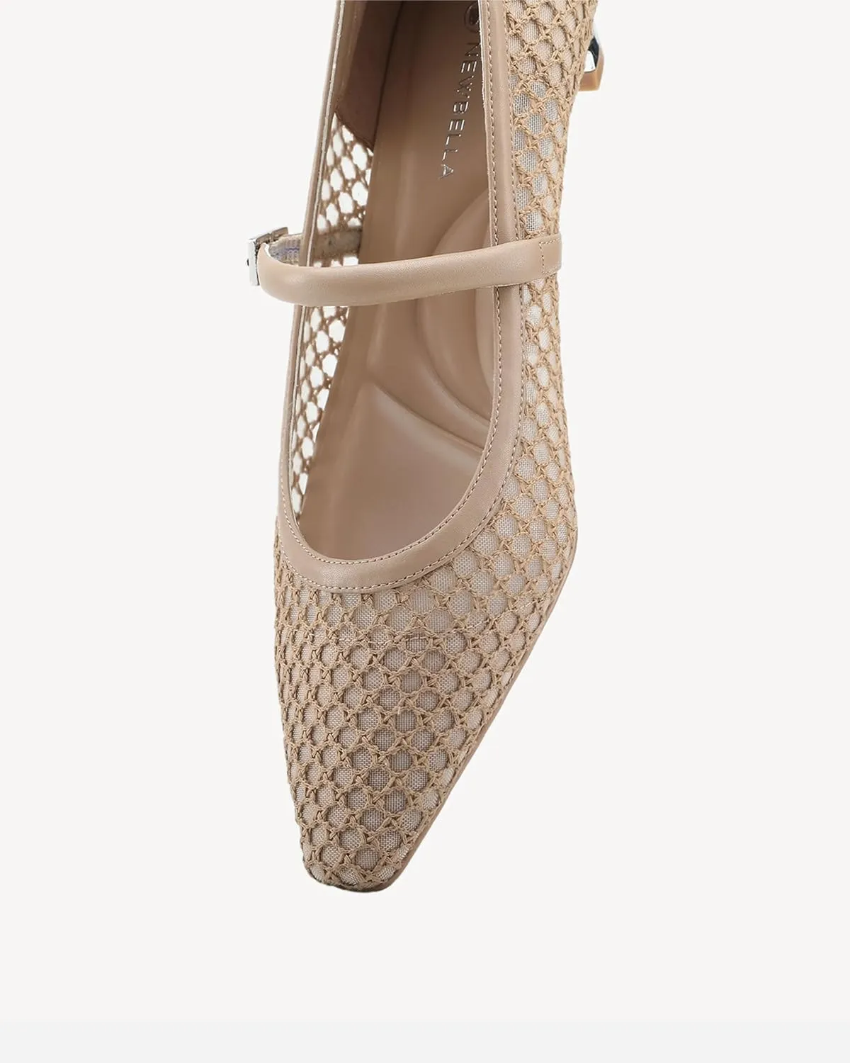 Women Mesh Ballet Flats Chunky Low Heel Buckle Strap Dressy Casual Shoes