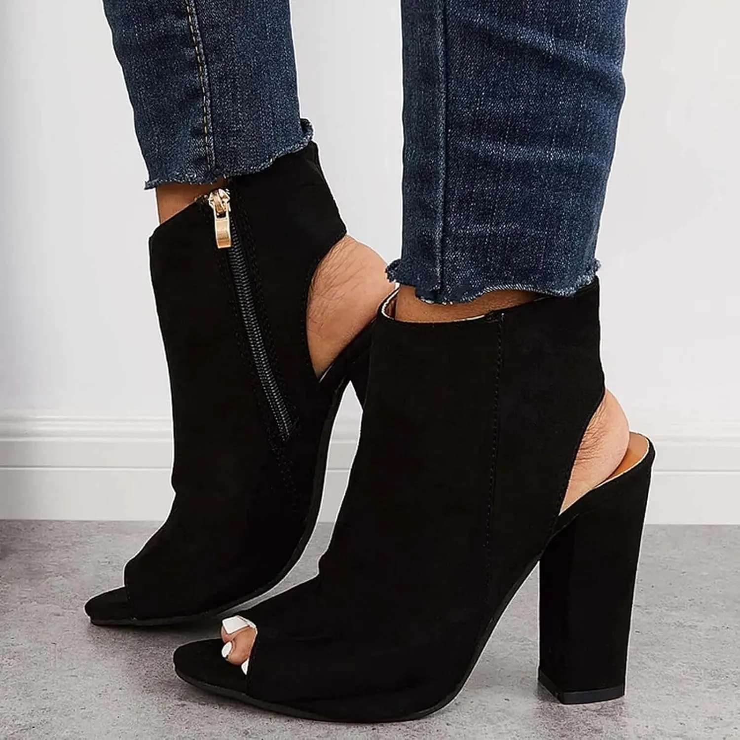 Womens Ankle Boots Dressy Open Toe High Heel Boots for Women Side Zipper Casual Trendy Outdoor Women Boots