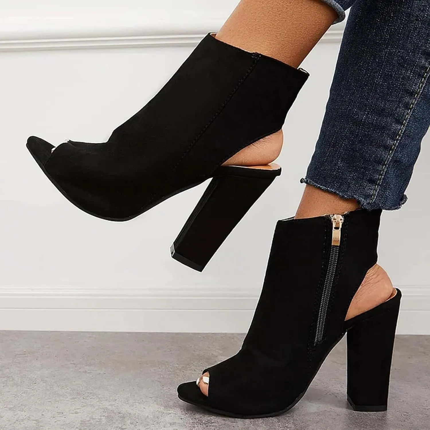 Womens Ankle Boots Dressy Open Toe High Heel Boots for Women Side Zipper Casual Trendy Outdoor Women Boots
