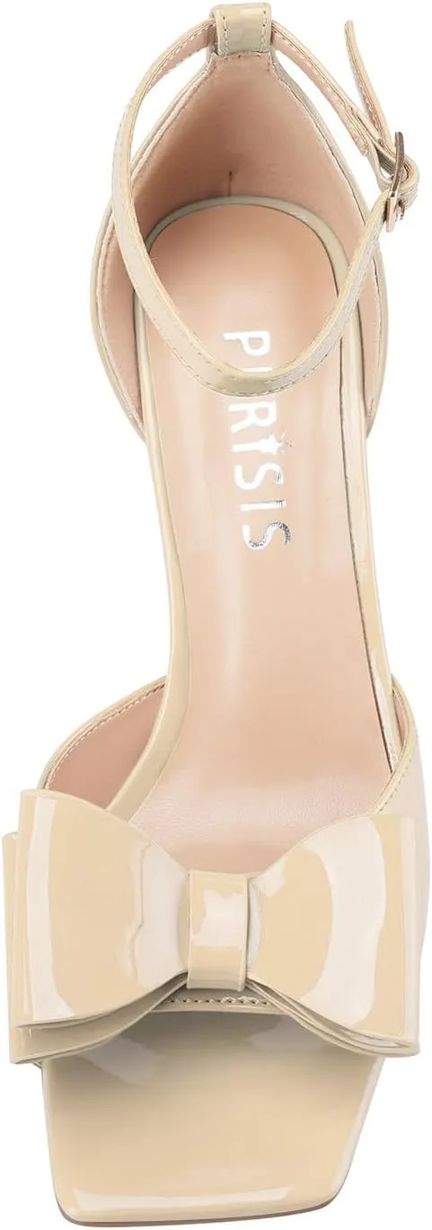 Women's Bow Heels Open Square Toe Wedge Sandals Summer Wedges Shoes with Ankle Strap Buckle Comfortable Dressy Female Shoes for Ladies