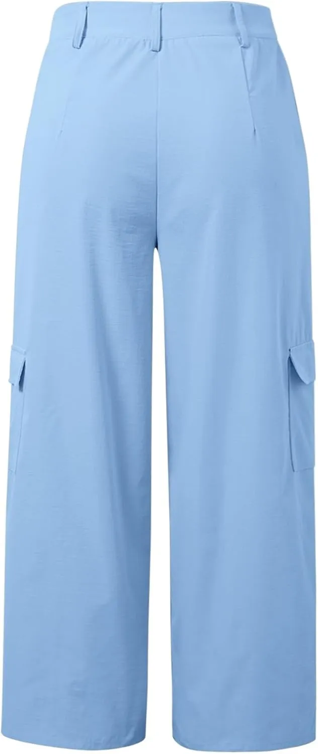 Women's Cargo Pants High Waisted Wide Leg Trousers Button Down Loose Fit Casual Trendy Work Pants with 4 Pockets