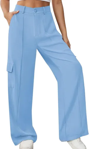 Women's Cargo Pants High Waisted Wide Leg Trousers Button Down Loose Fit Casual Trendy Work Pants with 4 Pockets