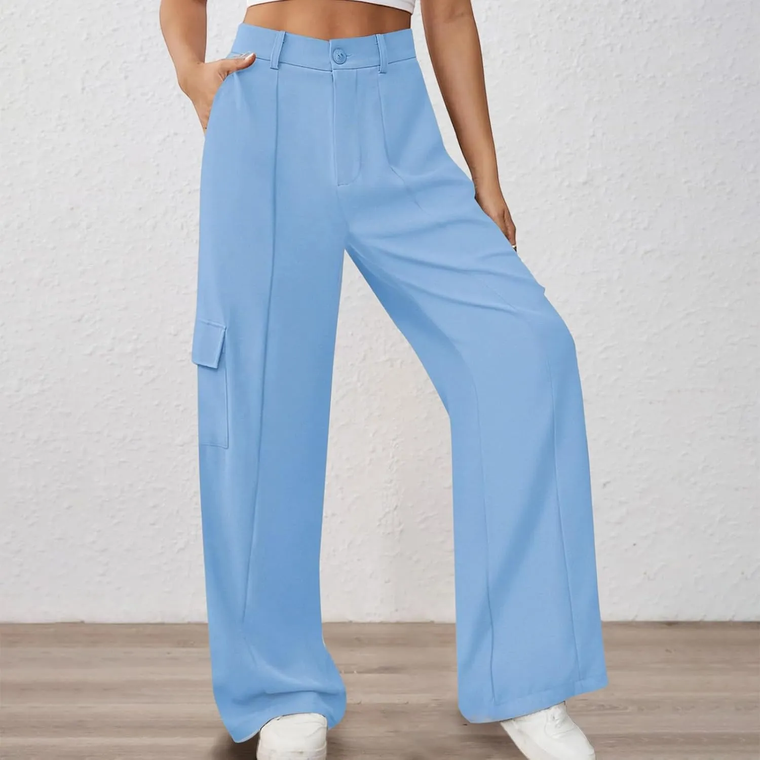 Women's Cargo Pants High Waisted Wide Leg Trousers Button Down Loose Fit Casual Trendy Work Pants with 4 Pockets