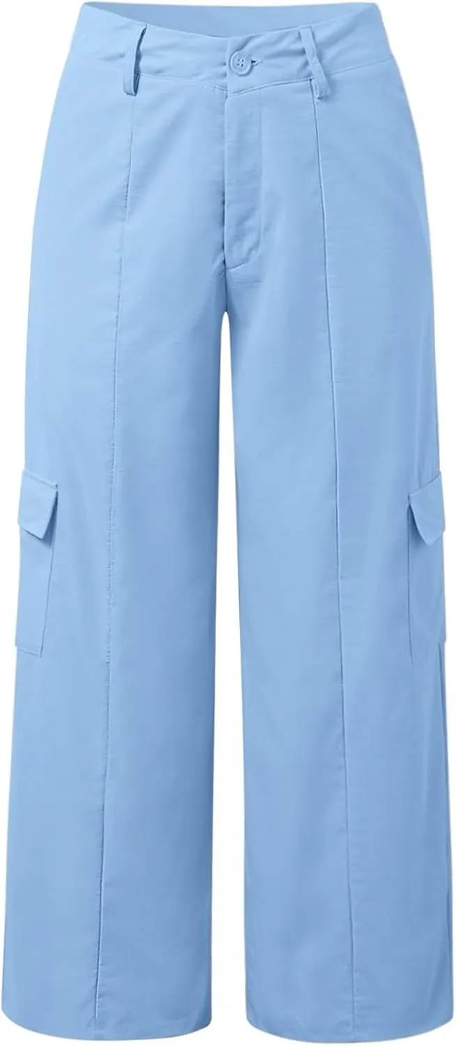 Women's Cargo Pants High Waisted Wide Leg Trousers Button Down Loose Fit Casual Trendy Work Pants with 4 Pockets