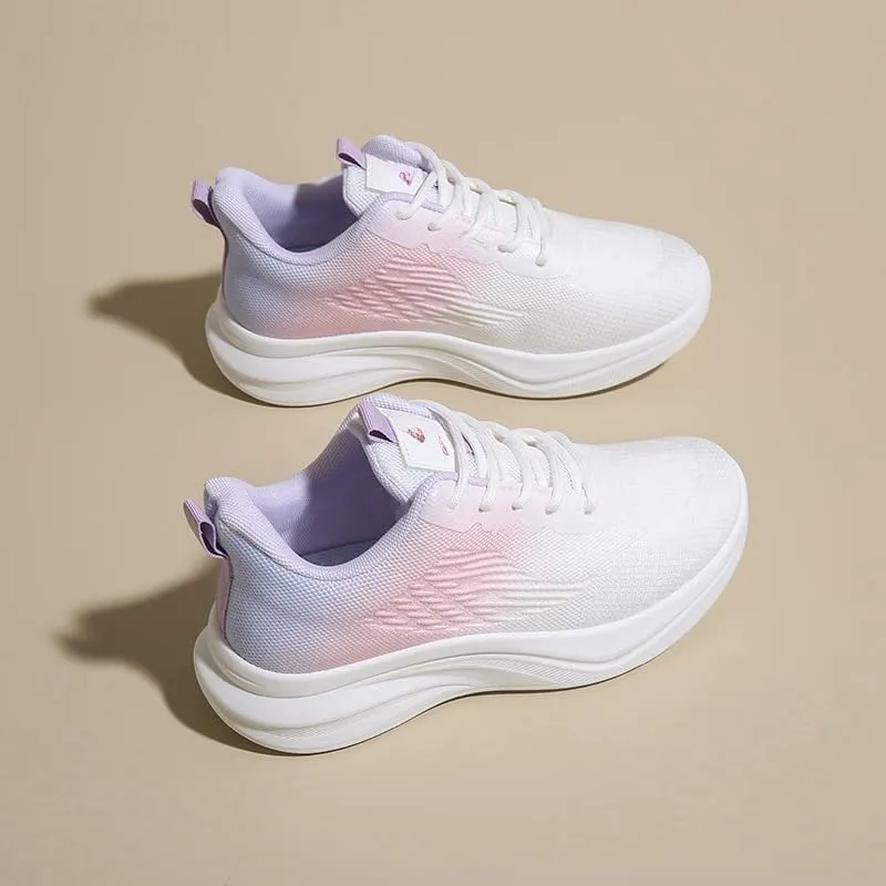 Women's Casual Sneakers, Lace Up Platform Soft Sole Walking Skate Shoes, Low-top Comfort Preppy Shoes- Breathable Mesh