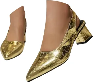 Women's Chunky Block Heels Shiny Pointed Toe Chunky High Heel Mules Trendy Slip-On Sandals Classic Retro Fashionable Footwear for Spring Summer Wedding Dress Shoes