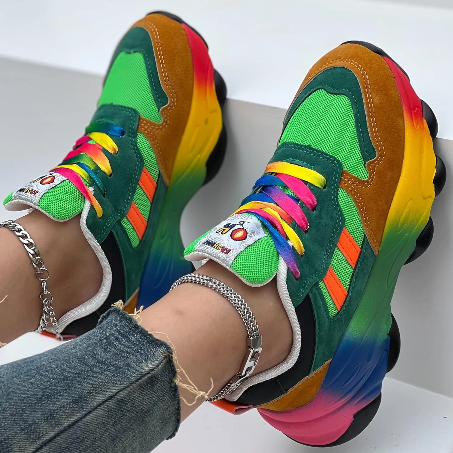 Women's Colorblock Sneakers, Lace Up Low-top Round Toe Non-Slip Soft Air Cushion Trainers for Outdoor Casual Shoes