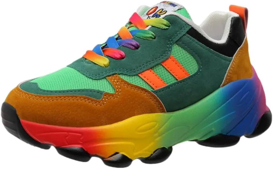 Women's Colorblock Sneakers, Lace Up Low-top Round Toe Non-Slip Soft Air Cushion Trainers for Outdoor Casual Shoes