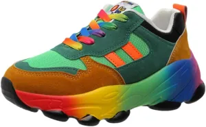 Women's Colorblock Sneakers, Lace Up Low-top Round Toe Non-Slip Soft Air Cushion Trainers for Outdoor Casual Shoes