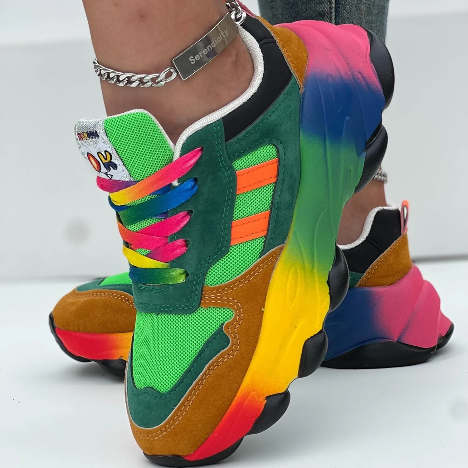 Women's Colorblock Sneakers, Lace Up Low-top Round Toe Non-Slip Soft Air Cushion Trainers for Outdoor Casual Shoes