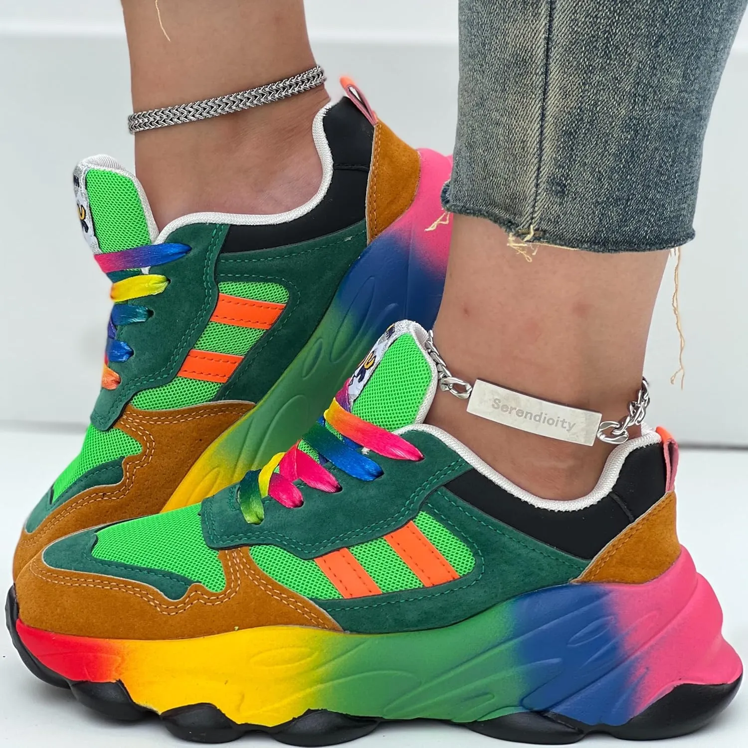 Women's Colorblock Sneakers, Lace Up Low-top Round Toe Non-Slip Soft Air Cushion Trainers for Outdoor Casual Shoes