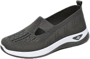 Women's Comfortable Breathable Knitted Sneakers, Outdoor Woven Cut-Out Orthopedic Soft Arch Support Walking Shoes for Women, Slip-On