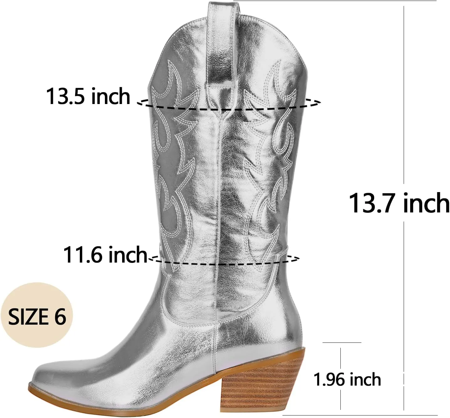 Women's Cowgirl Embroidered Western Cowboy Boots, Mid Calf Booties Pointed Toe Chunky Heel Pull On Fashion Design for Ladies, Party and Outdoor