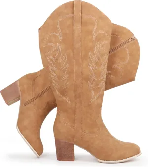 Women's Extra Wide Calf Cowboy Boots Embroidered Western Cowgirl Knee High Boots