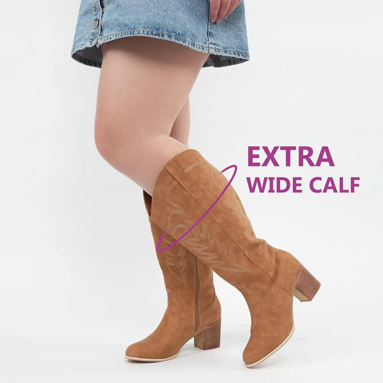 Women's Extra Wide Calf Cowboy Boots Embroidered Western Cowgirl Knee High Boots