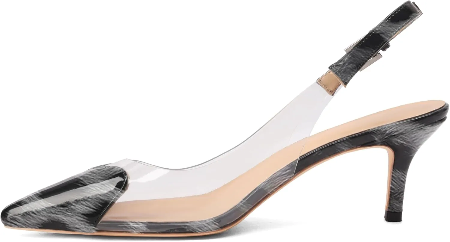 Women's Fashion Pointed Toe Heart Pumps Elegant 6 CM/2.4 Inch Heel Splicing Slingback Kitten Heels Transparent PVC Cute Clear Pumps Closed Toe Wedding Party Dress Shoes