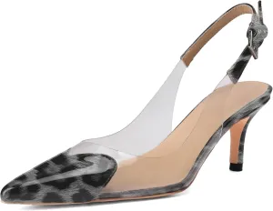 Women's Fashion Pointed Toe Heart Pumps Elegant 6 CM/2.4 Inch Heel Splicing Slingback Kitten Heels Transparent PVC Cute Clear Pumps Closed Toe Wedding Party Dress Shoes