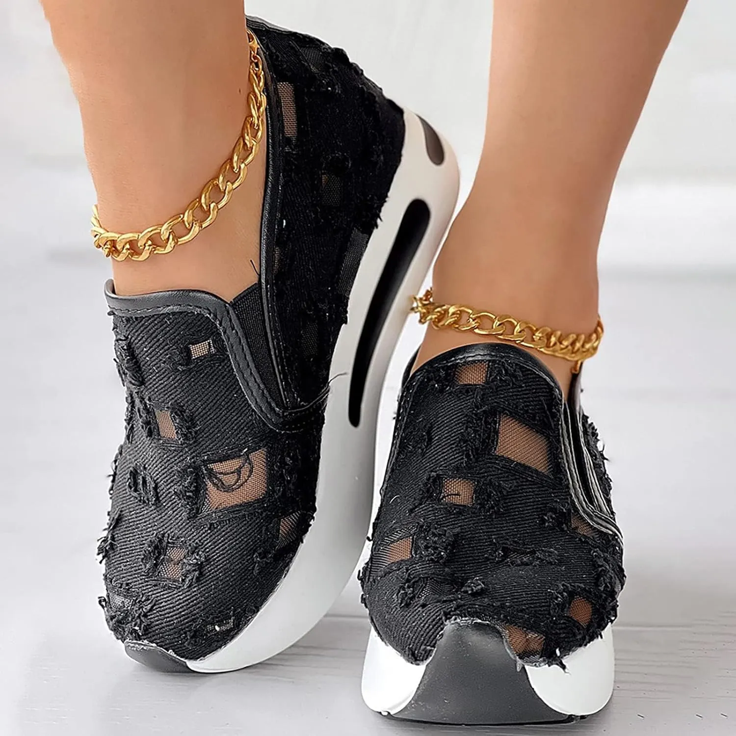 Women's Fashion Sneakers Dressy,Fashion Platform Shoes Floral Embroidery Breathable Sheer Mesh Wedge Sneakers,Platform Wedge Fashion Sneakers for Women
