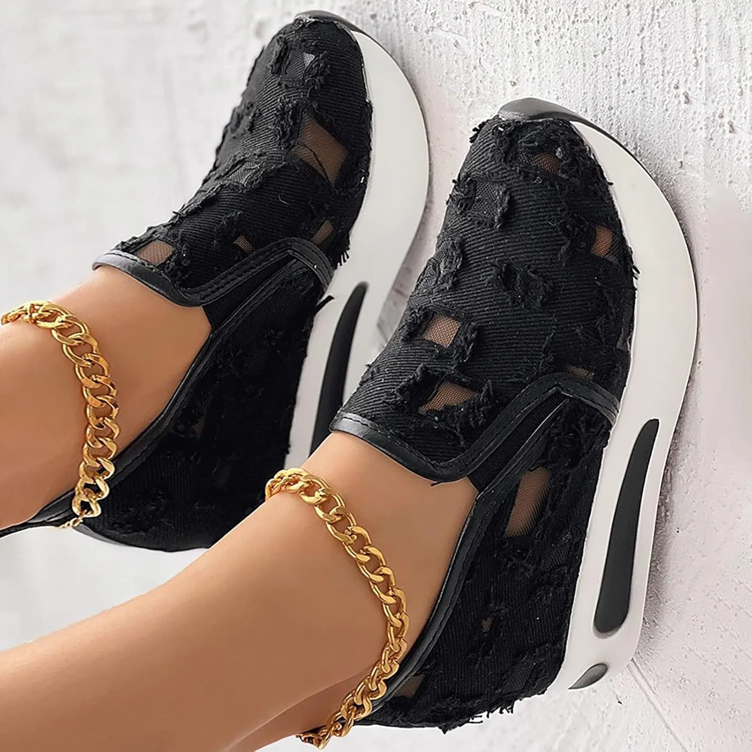 Women's Fashion Sneakers Dressy,Fashion Platform Shoes Floral Embroidery Breathable Sheer Mesh Wedge Sneakers,Platform Wedge Fashion Sneakers for Women