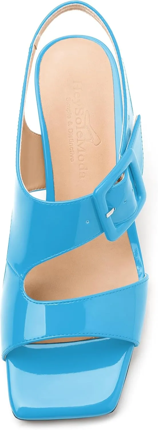 Womens Heeled Sandals Shoes, Square Peep Toe Mid Block Heel Ankle Strap Sandals for Women, Leather Insole Chunky Heel Sandals with Buckle 2"