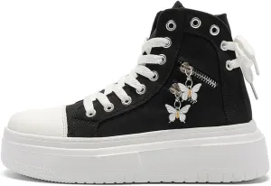 Womens High Top Sneakers Platform Metal Zipper Canvas Shoes Casual Lace up Sneakers
