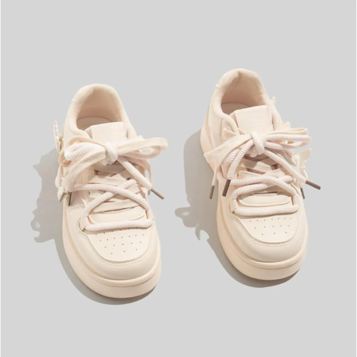 Women's Kawaii Platform Sneakers - Cute Strawberry & Butterfly Charm Shoes - Soft Cream Low-Top Fashion Trainers for Teens and Women