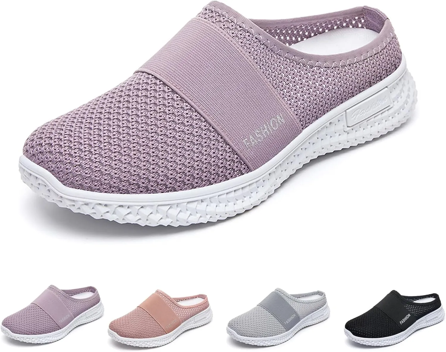 Women's Knitted Mesh Flat Mules,Fashion Backless Breathable Mesh Fabric Non-Slip Soft Soles Comfort Slip-on Outdoor Walking Sneakers Slippers