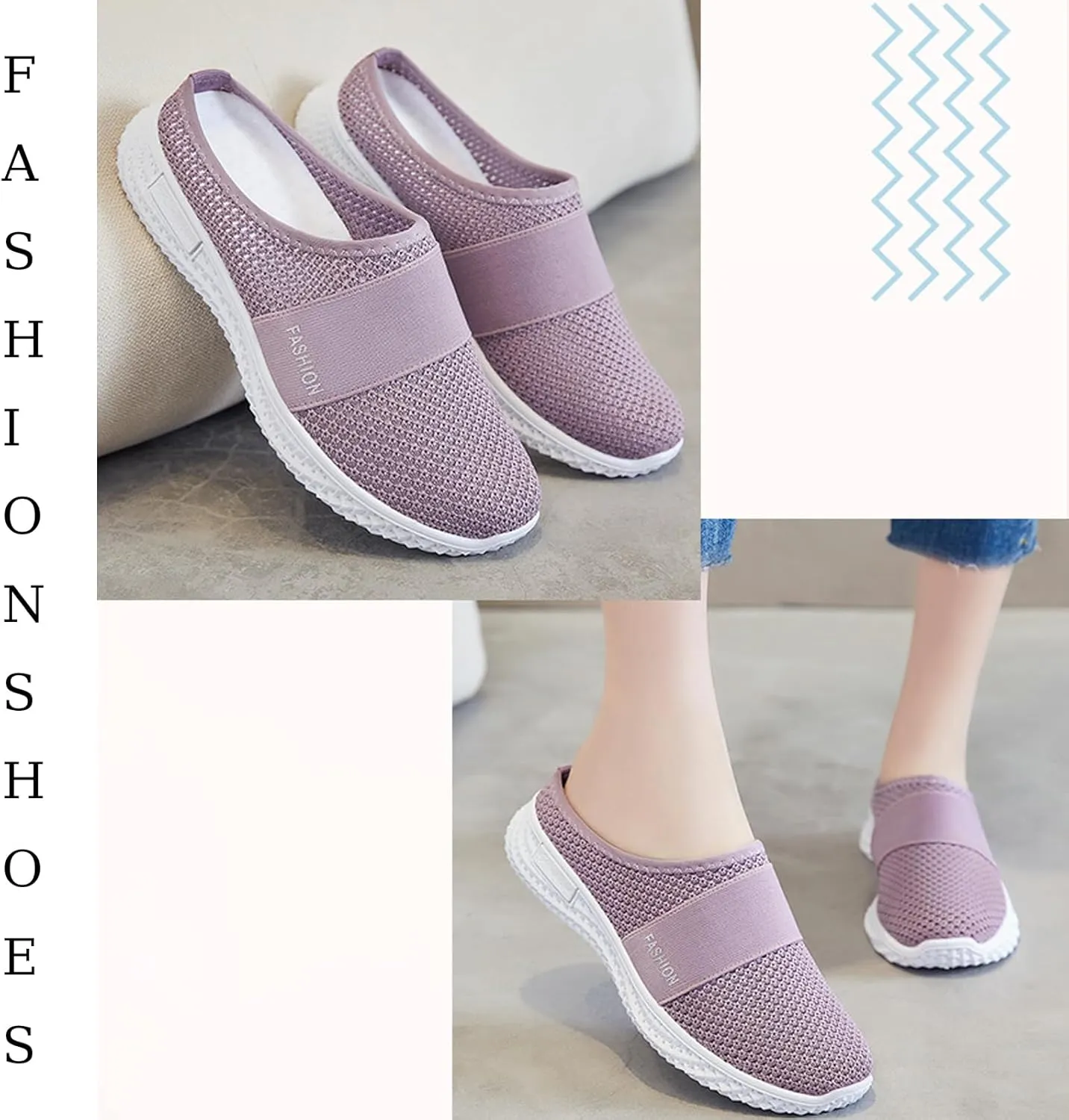 Women's Knitted Mesh Flat Mules,Fashion Backless Breathable Mesh Fabric Non-Slip Soft Soles Comfort Slip-on Outdoor Walking Sneakers Slippers